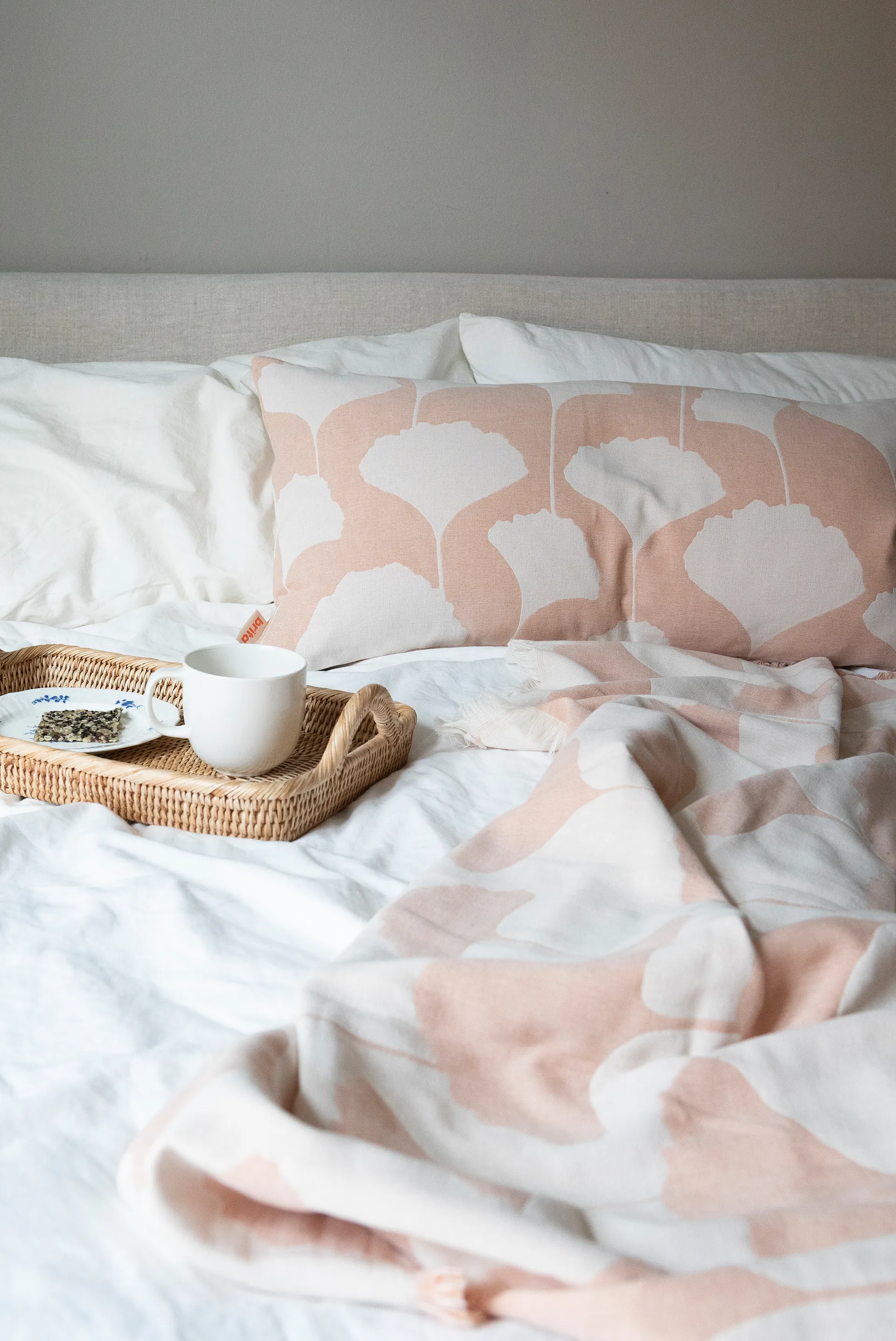 Ginko bomuldsplaid 130x170 cm, Lyserød/Hvid (Agate) Brita Sweden