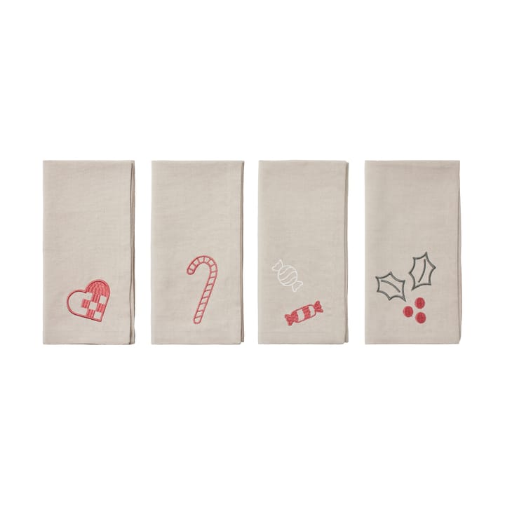 Fryd stofservietter 45x45 cm 4-pak - Light warm grey/Red - Broste Copenhagen