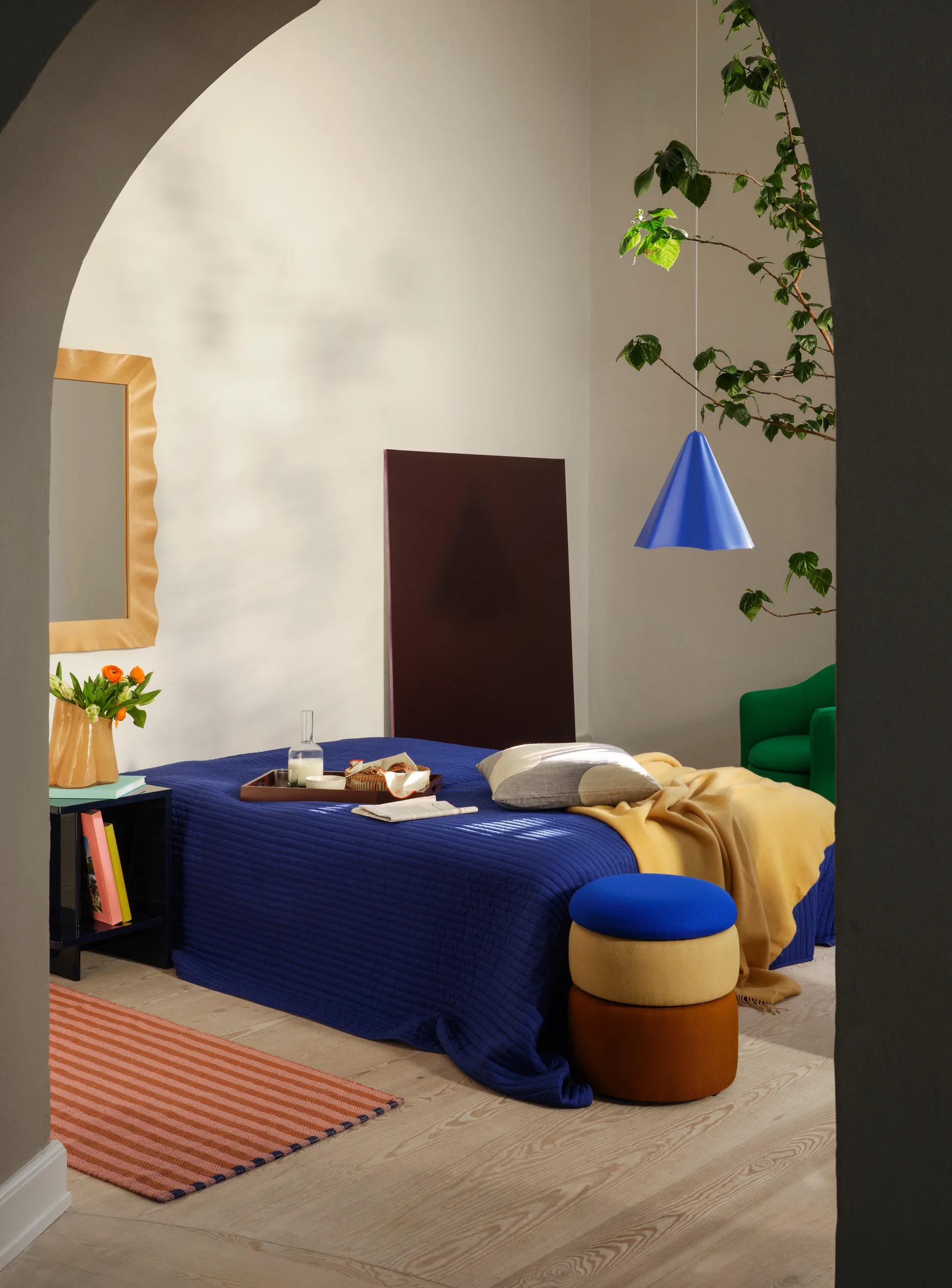 Pond puf 42 cm, Blue/Sand/Ochre Broste Copenhagen