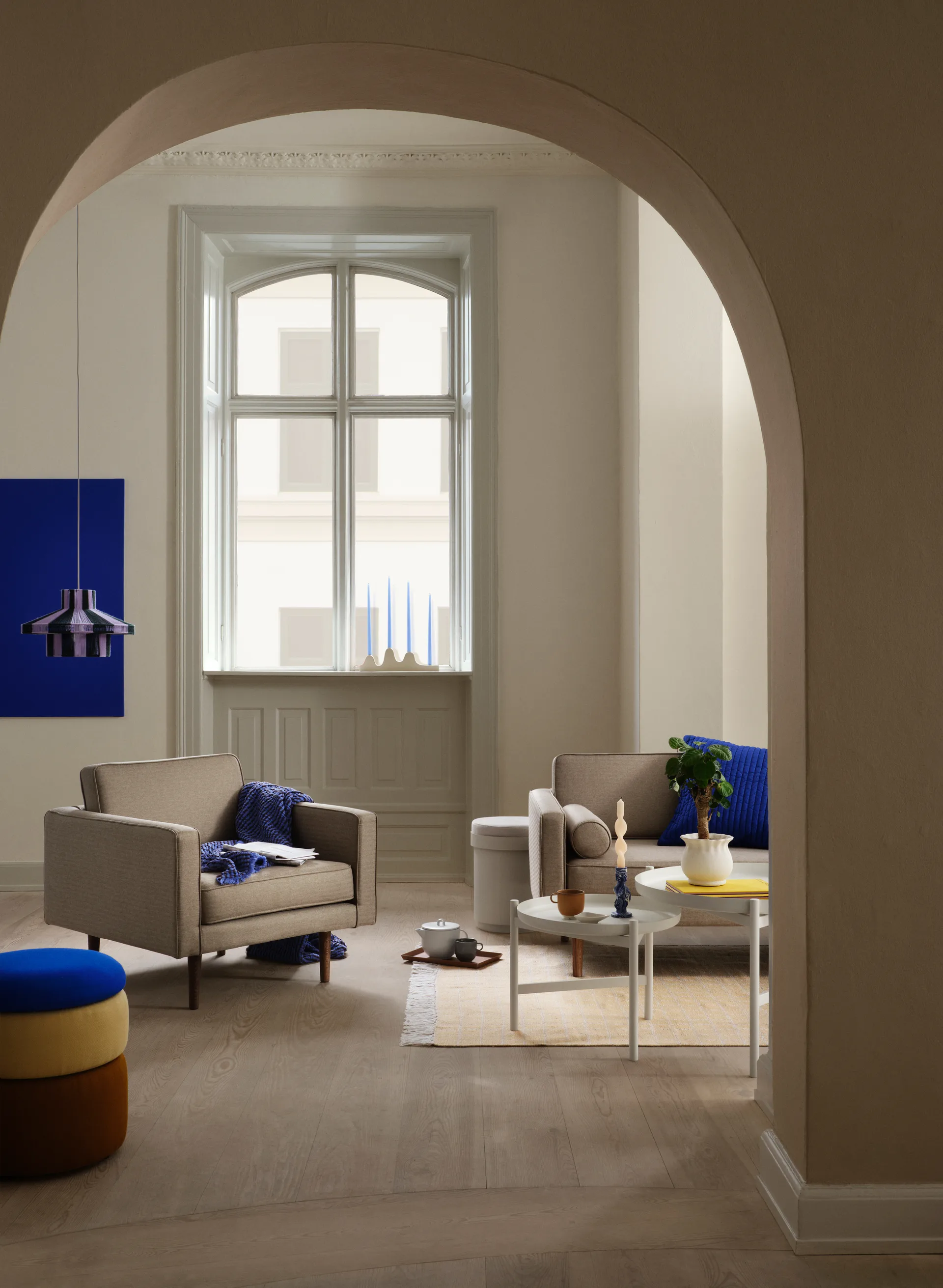 Pond puf 42 cm, Blue/Sand/Ochre Broste Copenhagen