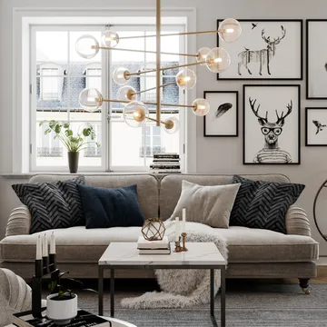 Avenue loftslampe - guld/klar, m/12 lyskilder - By Rydéns