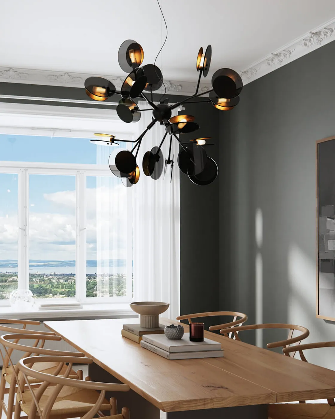 Turno loftlampe Ø80 cm, Mat sort-guld By Rydéns