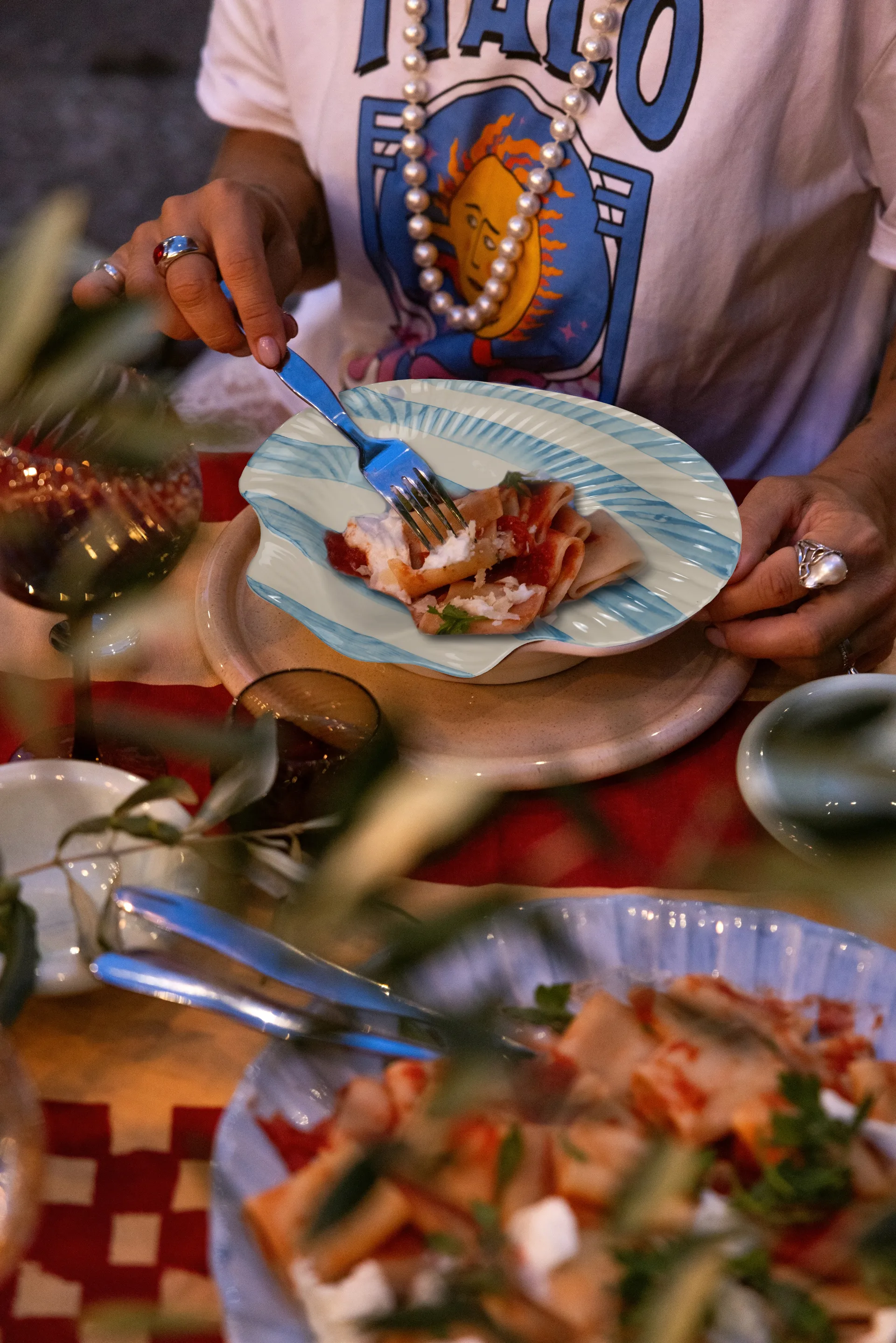 Armona Stripe tallerken 23,5x23,5 cm, Lyseblå-hvid Byon