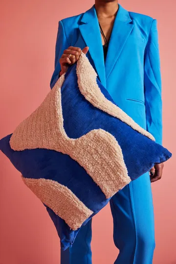 Fluffy pude - Blue/Beige, 50x50 cm - Byon