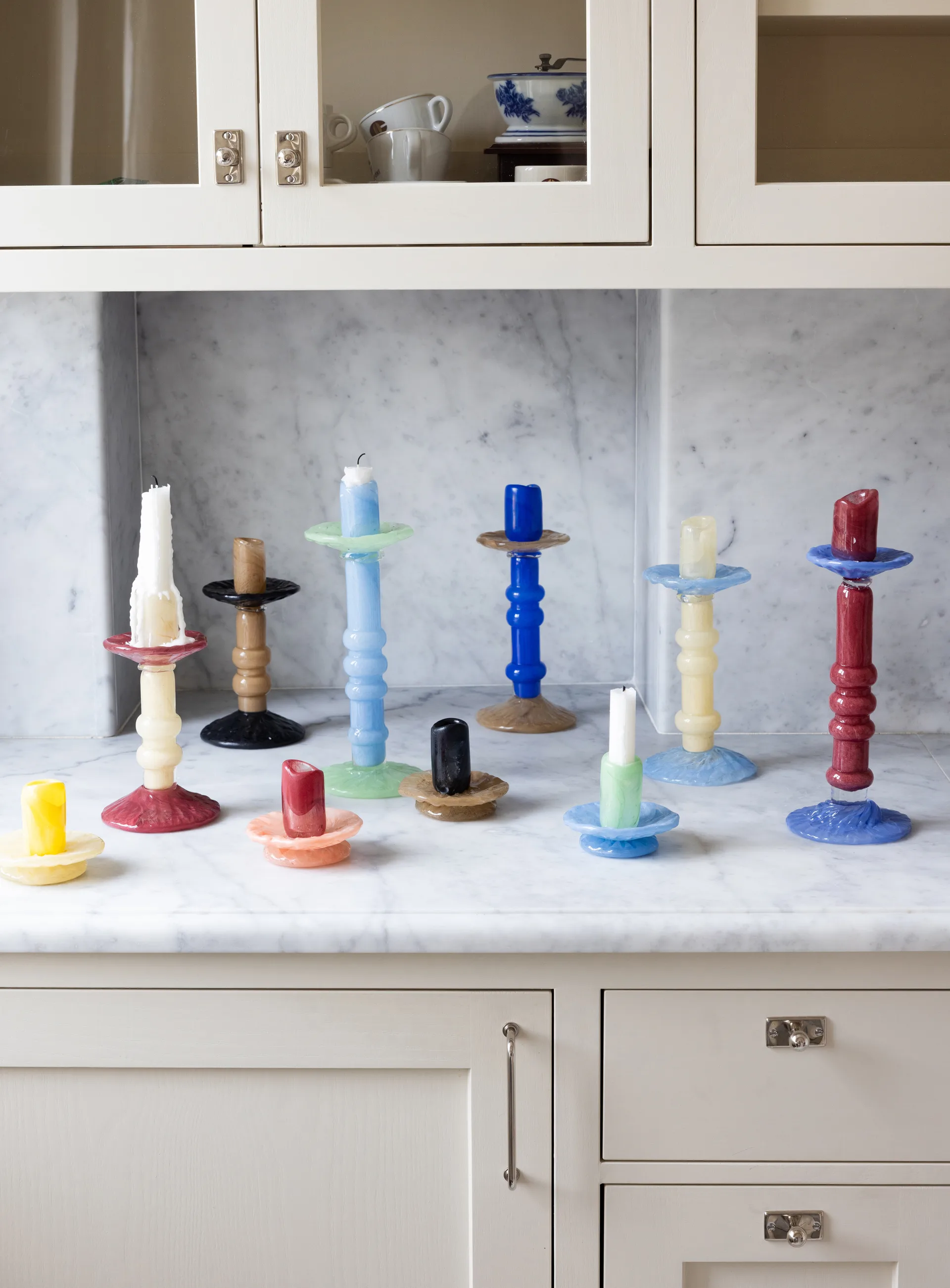 Lara lysestage L 32 cm, Lyseblå-mintgrøn Byon