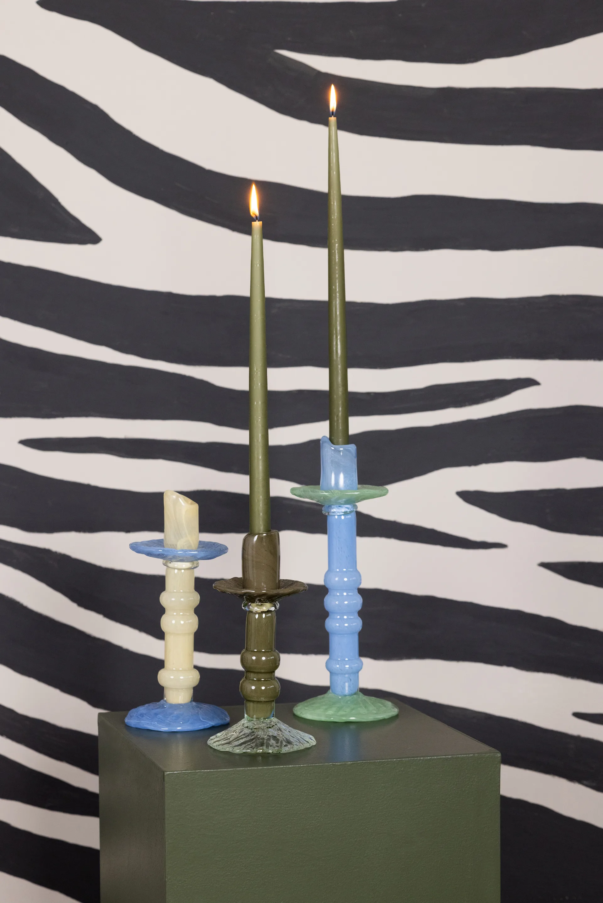 Lara lysestage S 22 cm, Grøn-klar Byon