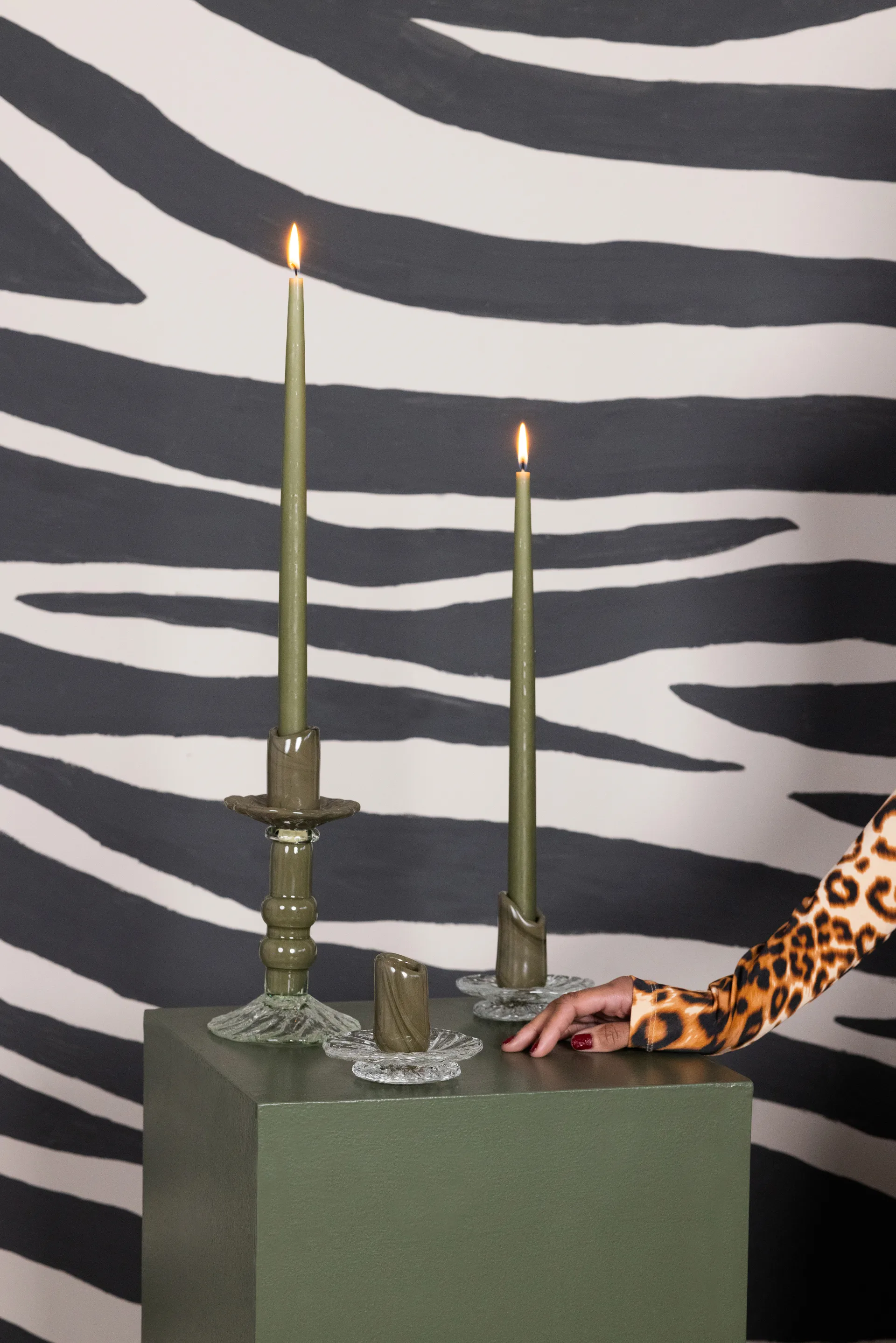 Lara lysestage S 22 cm, Grøn-klar Byon