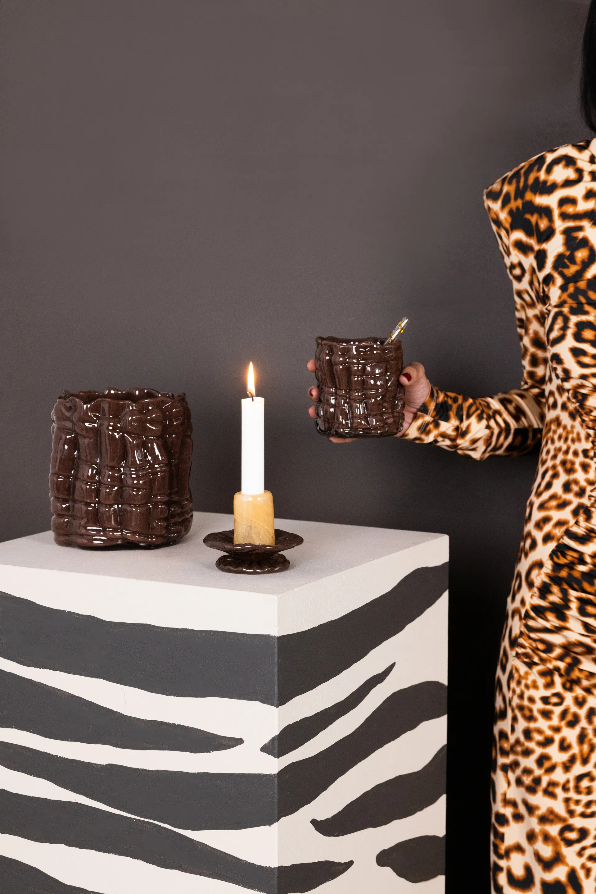 Laranne fyrfadsstage Ø10 cm, Brun Byon