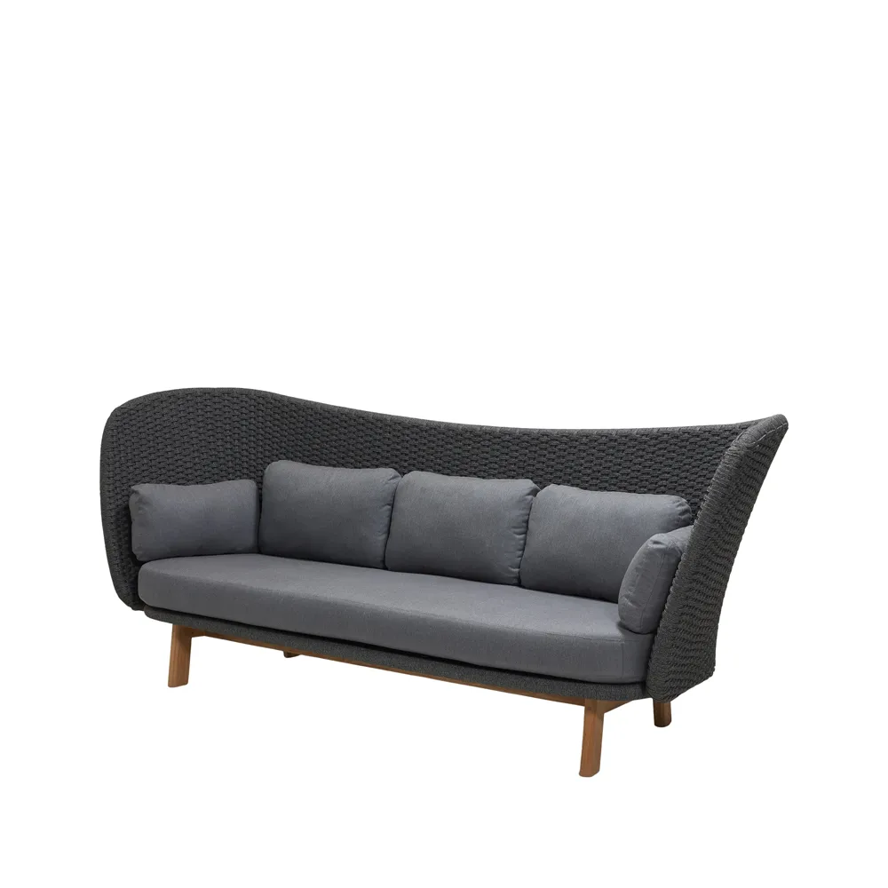 Peacock Wing 3 personers sofa, Cane-Line Natté dark grey, inkl. grå hynder, ben i teak Cane-line