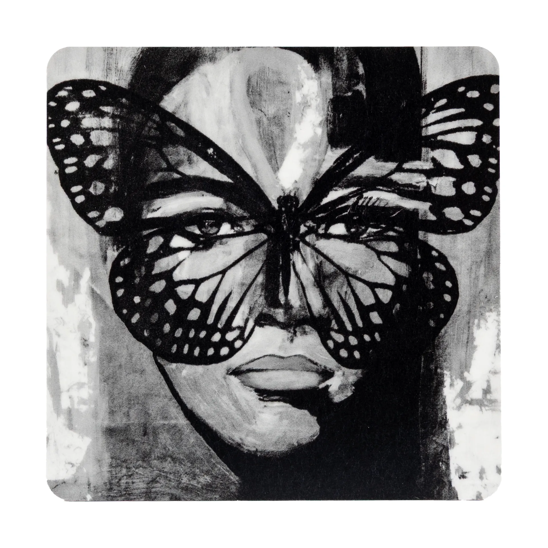 Golden Butterfly glasunderlag 9x9 cm, Black-white Carolina Gynning