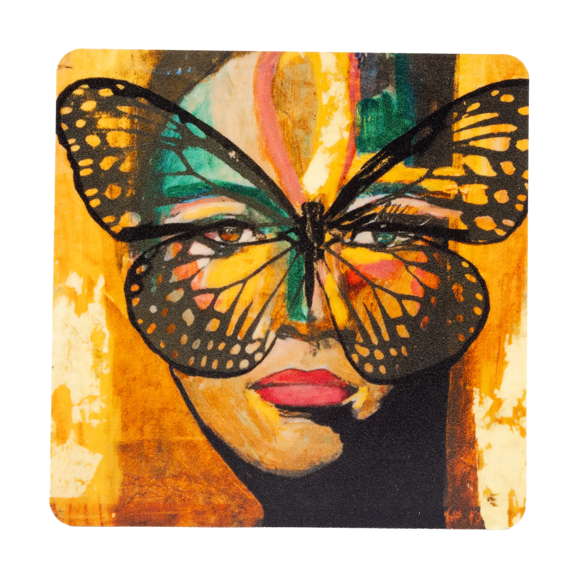 Golden Butterfly glasunderlag 9x9 cm, Orange-black Carolina Gynning