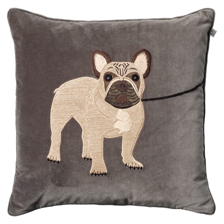 Broderet fransk bulldog – pudebetræk 50 x 50 cm, Grå Chhatwal & Jonsson