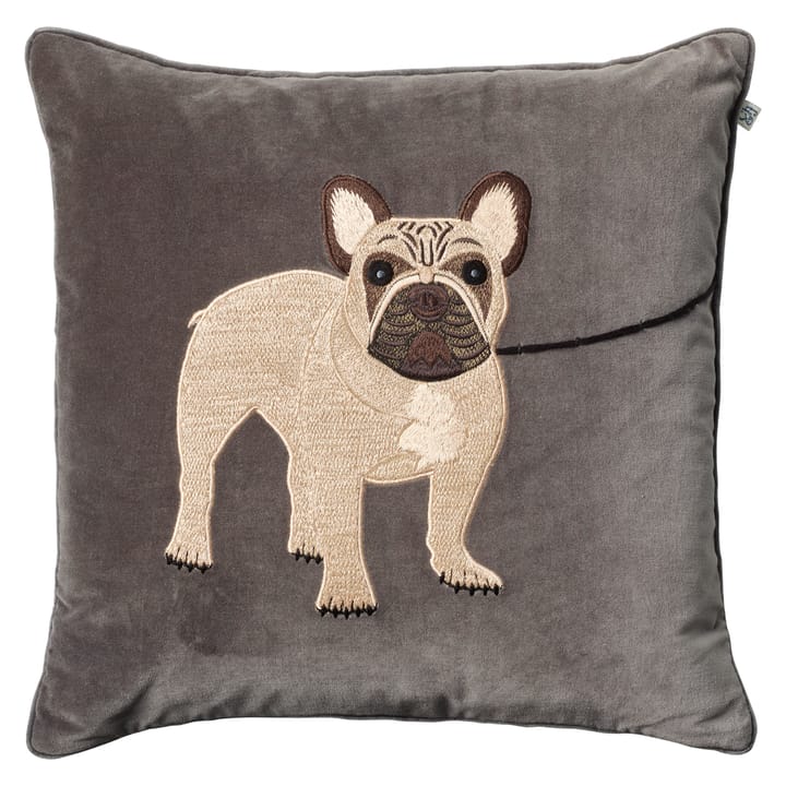 Broderet fransk bulldog – pudebetræk 50 x 50 cm - Grå - Chhatwal & Jonsson