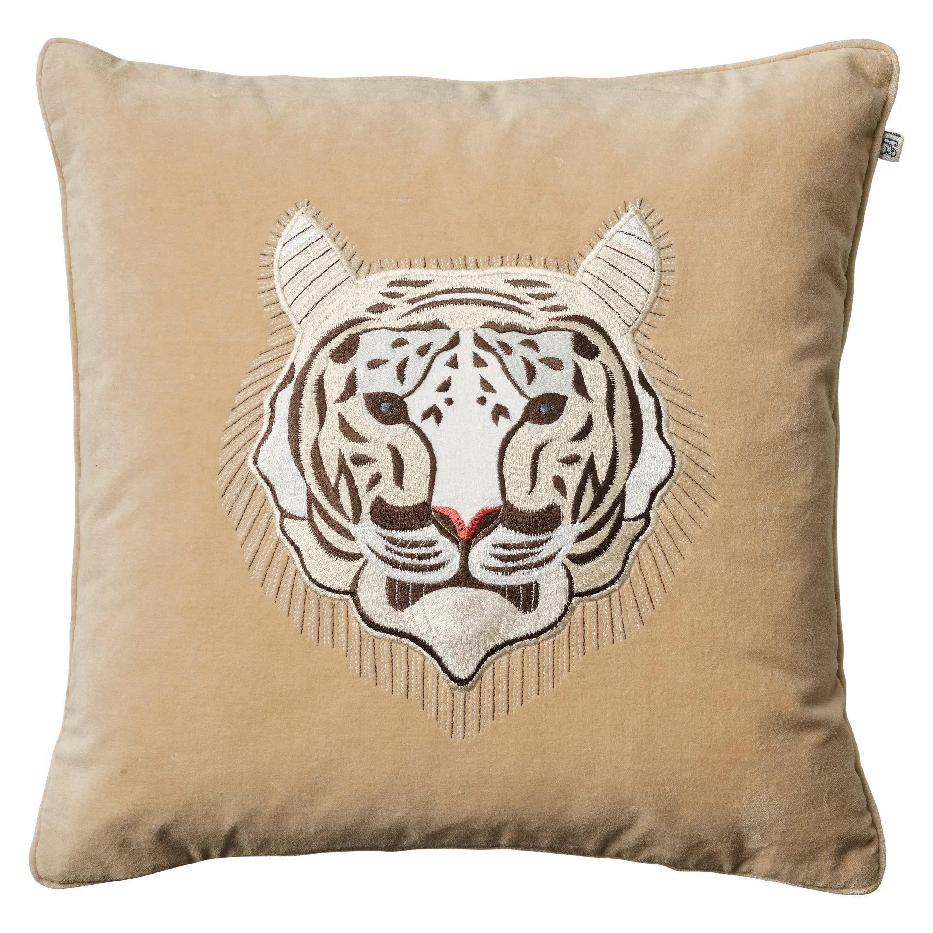 Broderet tiger – pudebetræk 50 x 50 cm, Beige Chhatwal & Jonsson