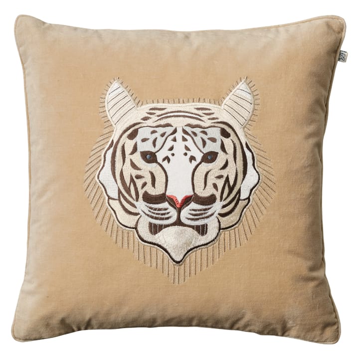 Broderet tiger – pudebetræk 50 x 50 cm - Beige - Chhatwal & Jonsson