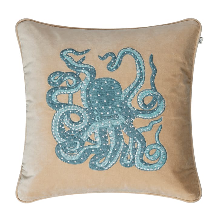 Embroidered Octopus pudebetræk 50x50 cm - Beige/Aqua - Chhatwal & Jonsson