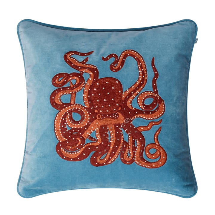 Embroidered Octopus pudebetræk 50x50 cm - Heaven blue/Orange/Rose - Chhatwal & Jonsson