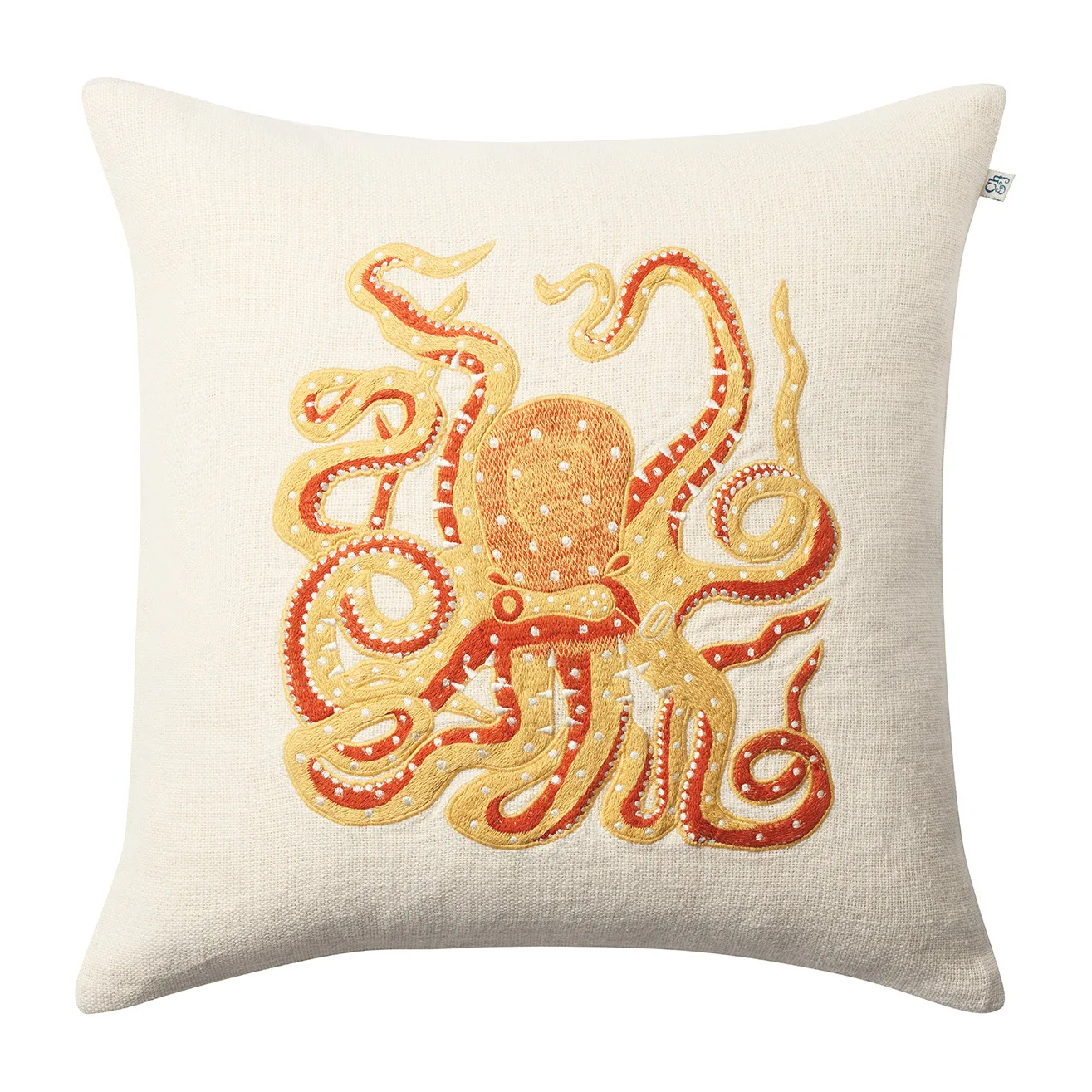 Embroidered Octopus pudebetræk 50x50 cm, Spicy yellow/Orange Chhatwal & Jonsson