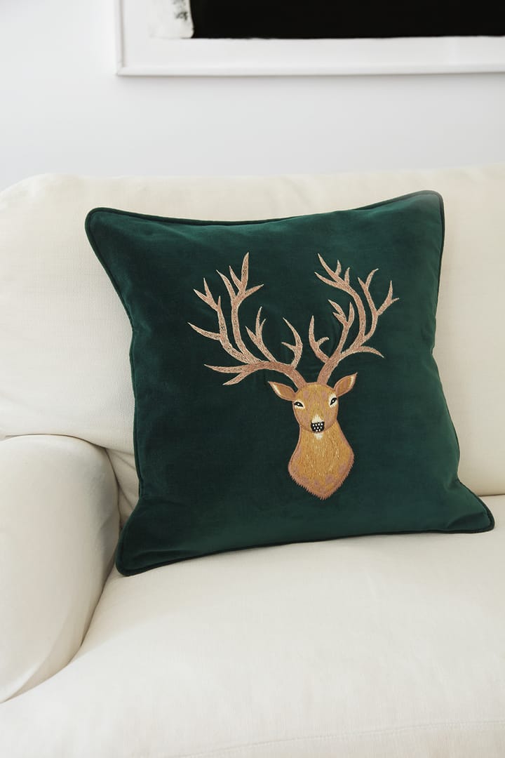 Embroidered Reindeer pudebetræk 50x50 cm, Green Chhatwal & Jonsson