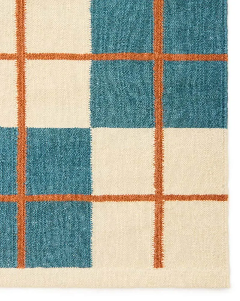 Haveli tæppe 180x270 cm, Heaven blue-light khaki-rust Chhatwal & Jonsson