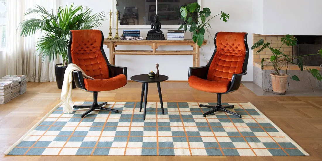 Haveli tæppe 180x270 cm, Heaven blue-light khaki-rust Chhatwal & Jonsson