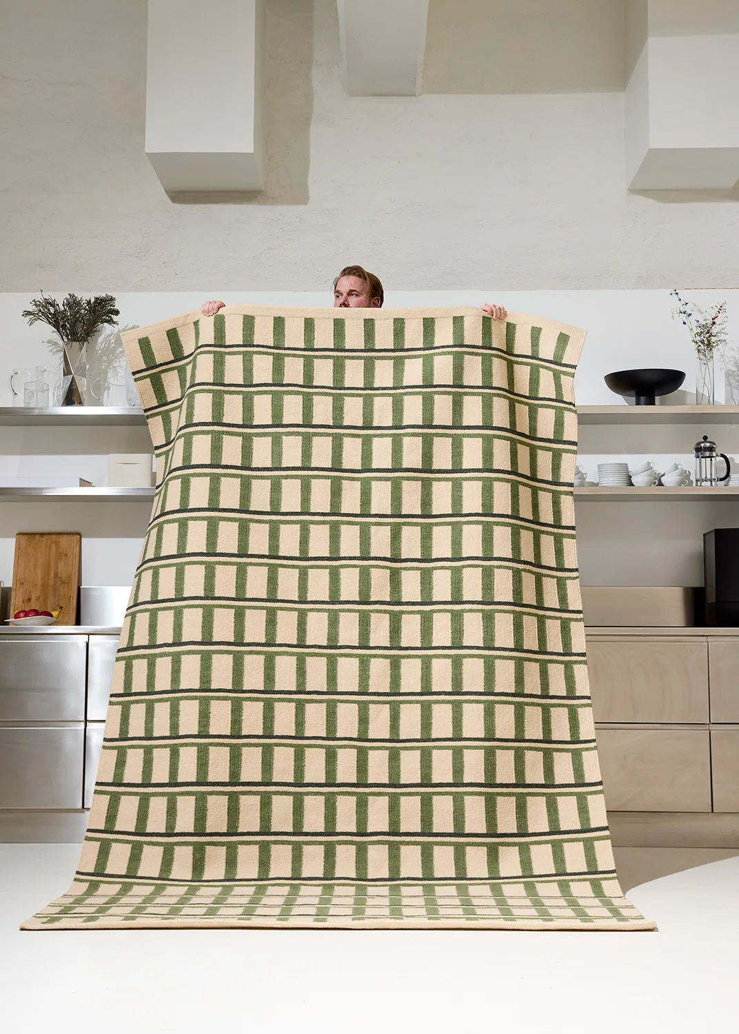 Mysore uldtæppe, Off white-green-dark green, 180x270 cm Chhatwal & Jonsson