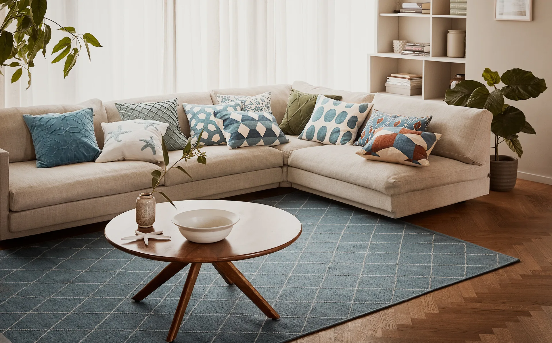 Star Fish pudebetræk 50x50 cm, Offwhite/Aqua Chhatwal & Jonsson