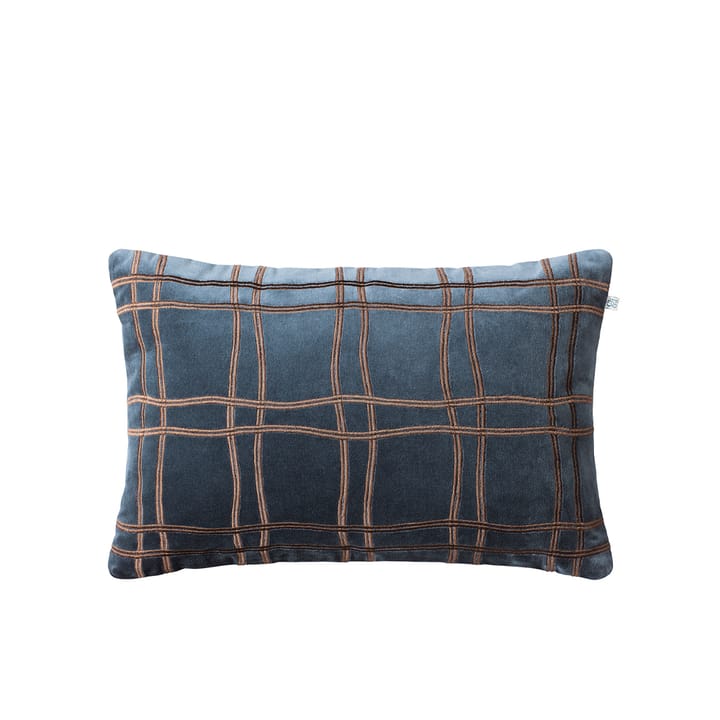 Tattersall Pudebetræk - sea blue/cognac, 60x40 cm - Chhatwal & Jonsson