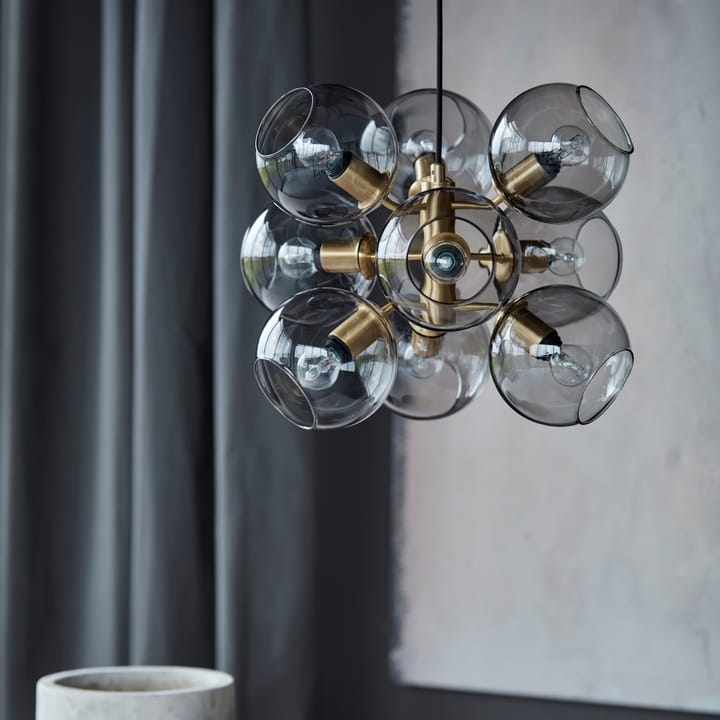 Tage loftlampe, messing-røg farvet glas CO Bankeryd