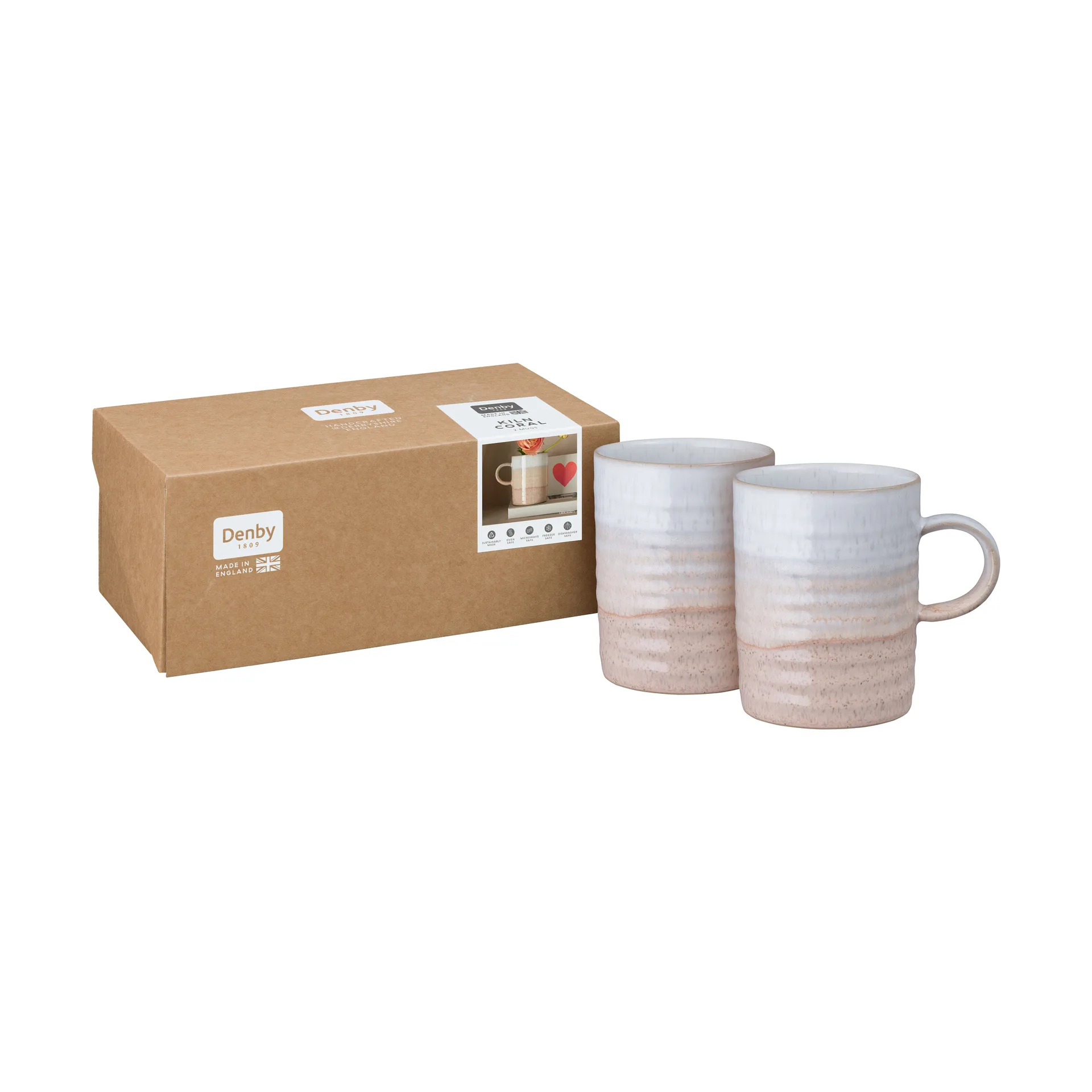 Kiln Coral rillet krus, Koral-beige, 2 stk. Denby