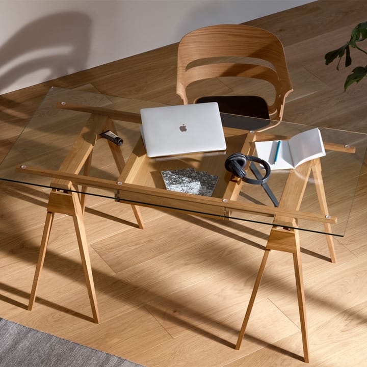 Arco skrivebord, hvid lak, inkl. skuffe, glasplade Design House Stockholm