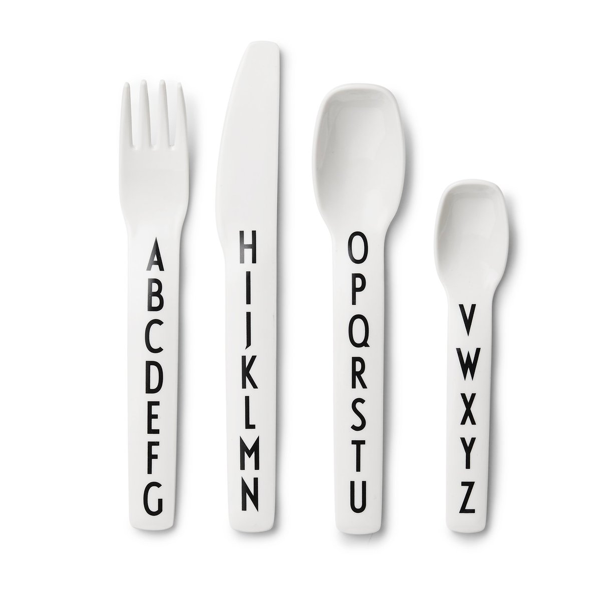 Design Letters børnebestik melamin 4 dele | Skandinavisk Design | Børnebestik | Sort