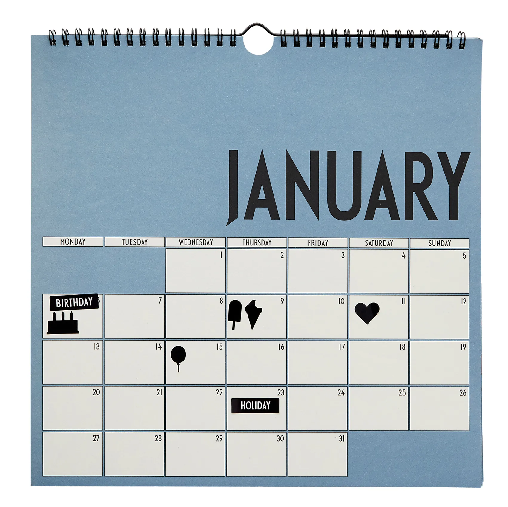 Design Letters vægkalender 2020, Blå Design Letters