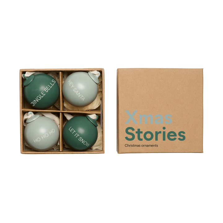 XMAS Stories julekugle Ø4 cm 4 dele - Dark green-dusty green - Design Letters