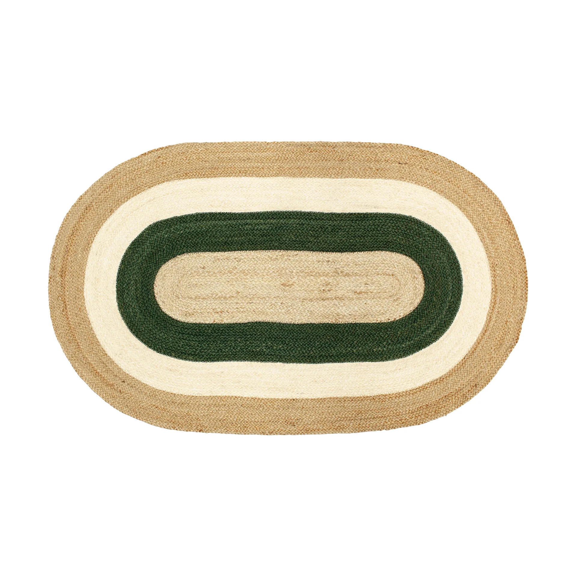Elin Striped oval jutetæppe 92x150 cm, Green Dixie