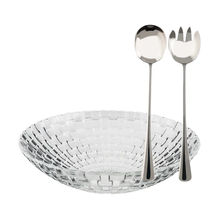 Glitter salatskålsæt - Glas-rustfrit stål, 3 dele - Dorre