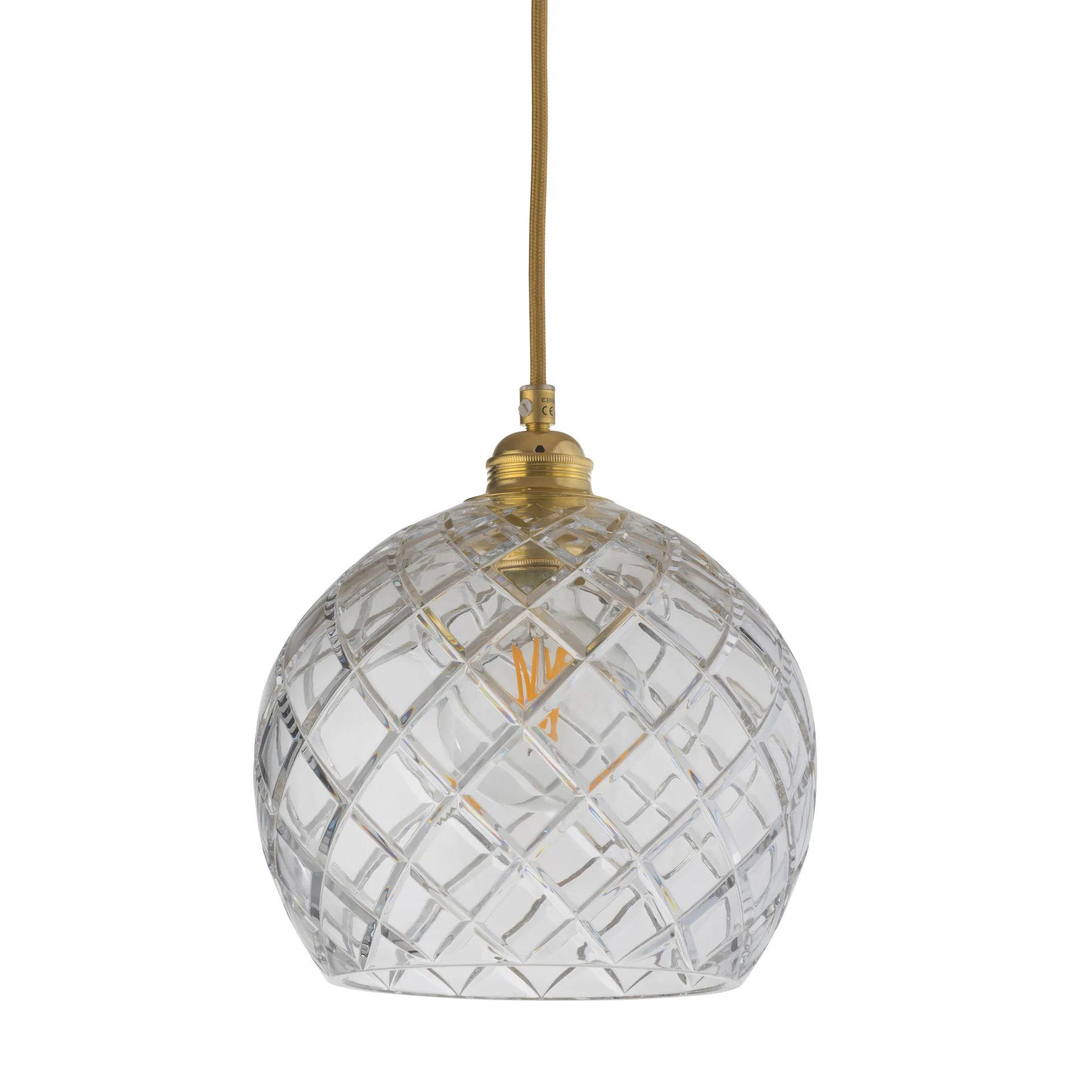 Rowan loftlampe Crystal Ø 22 cm, medium + guld- favet ledning EBB & FLOW