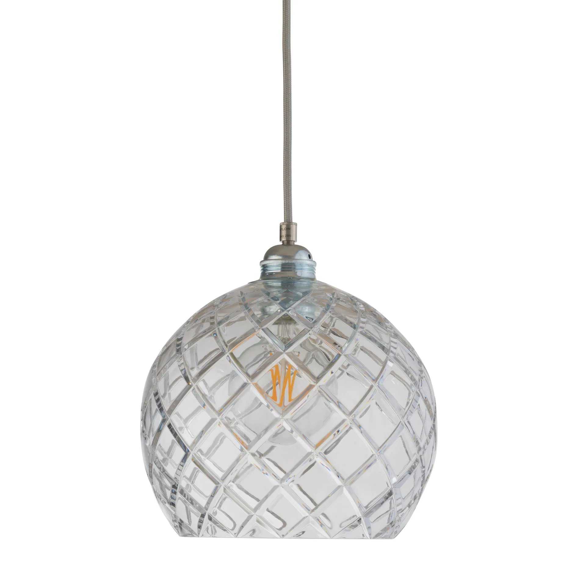 Rowan loftlampe Crystal Ø 22 cm, medium + sølv - favet ledning EBB & FLOW