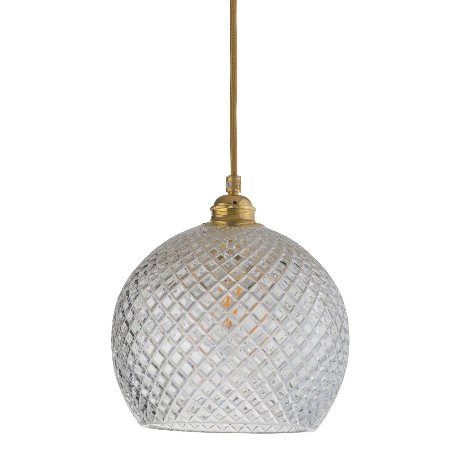 Rowan loftlampe Crystal Ø 22 cm, small + gold-coloured cord EBB & FLOW