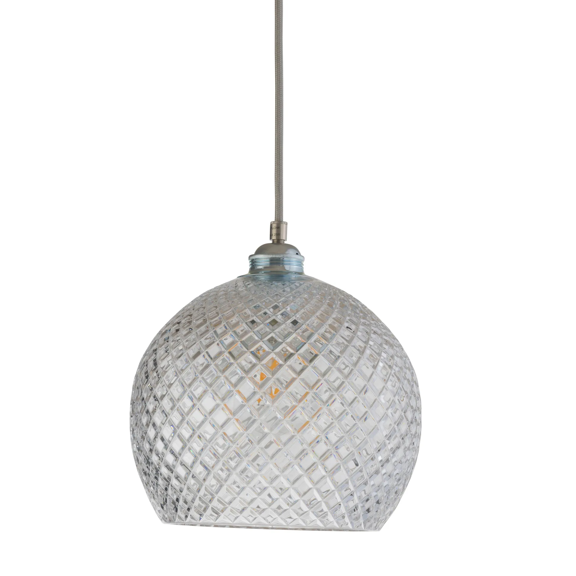 Rowan loftlampe Crystal Ø 22 cm, small + sølv- farvet snor ledning EBB & FLOW