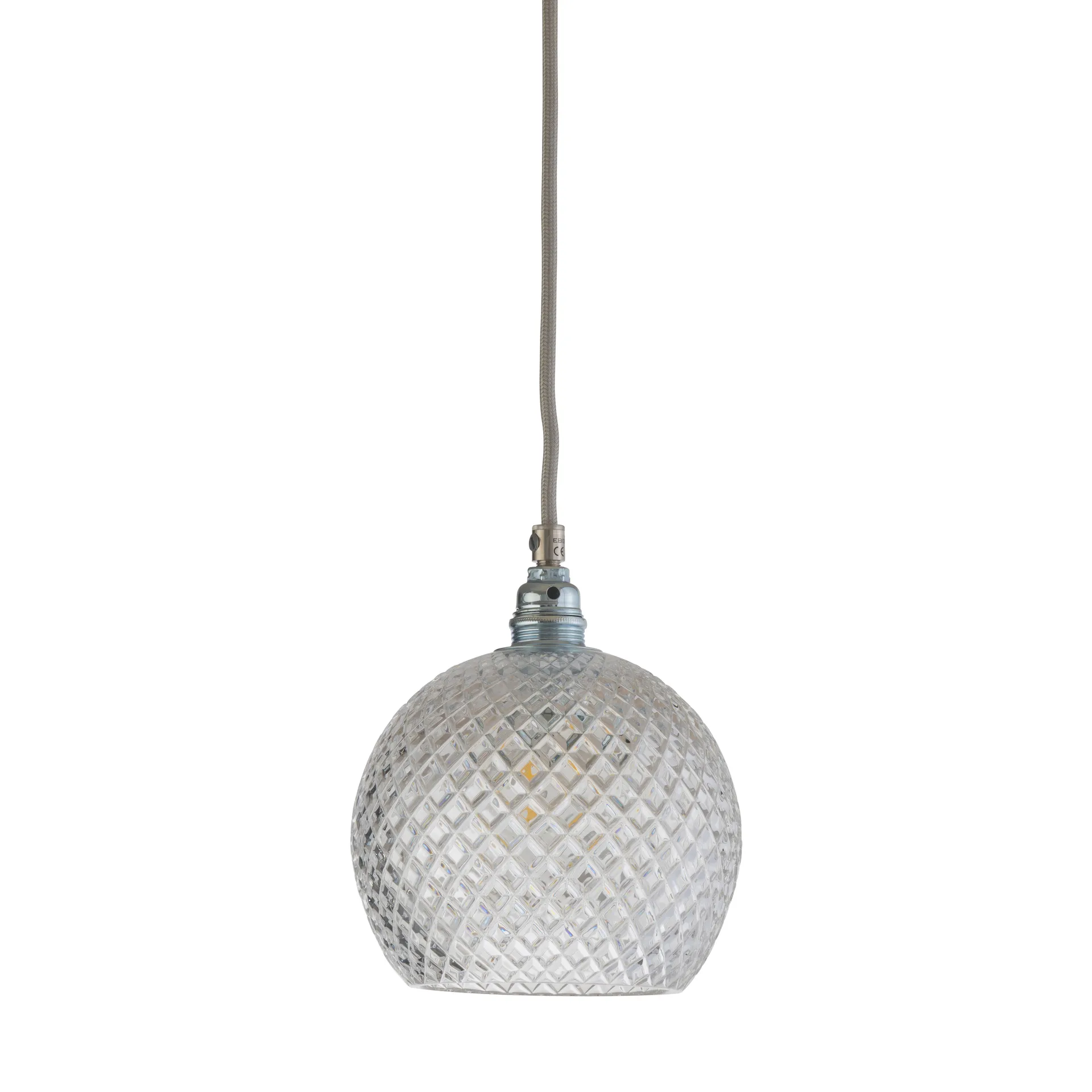 Rowan loftlampe krystal Ø 15 5 cm, small + sølv- farvet snor ledning EBB & FLOW