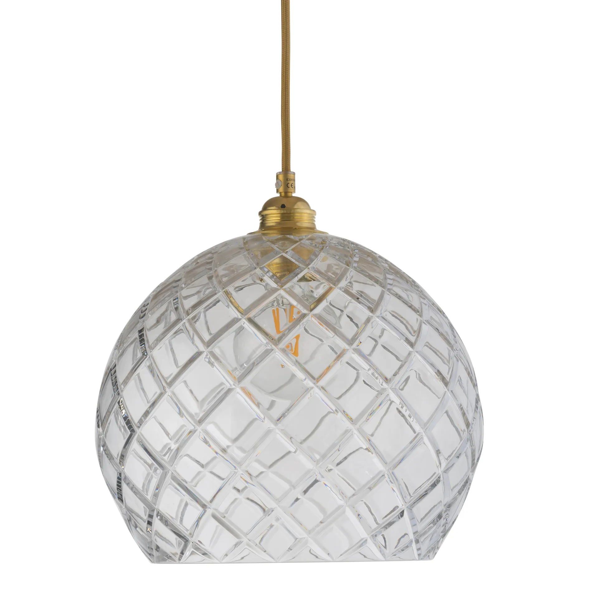 Rowan loftlampe krystal Ø 28 cm, medium + guld- favet ledning EBB & FLOW