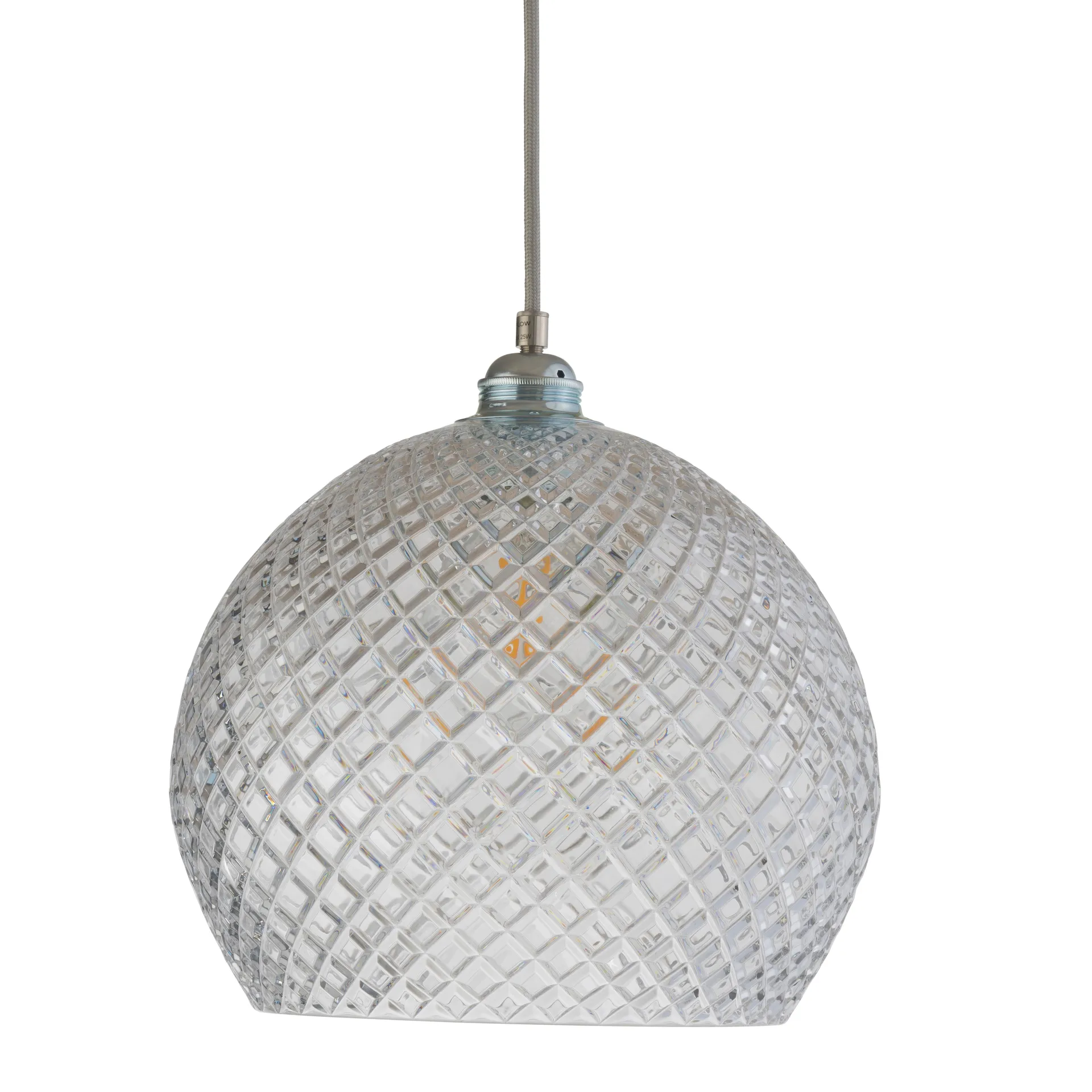 Rowan loftlampe krystal Ø 28 cm, small + sølv- farvet snor ledning EBB & FLOW
