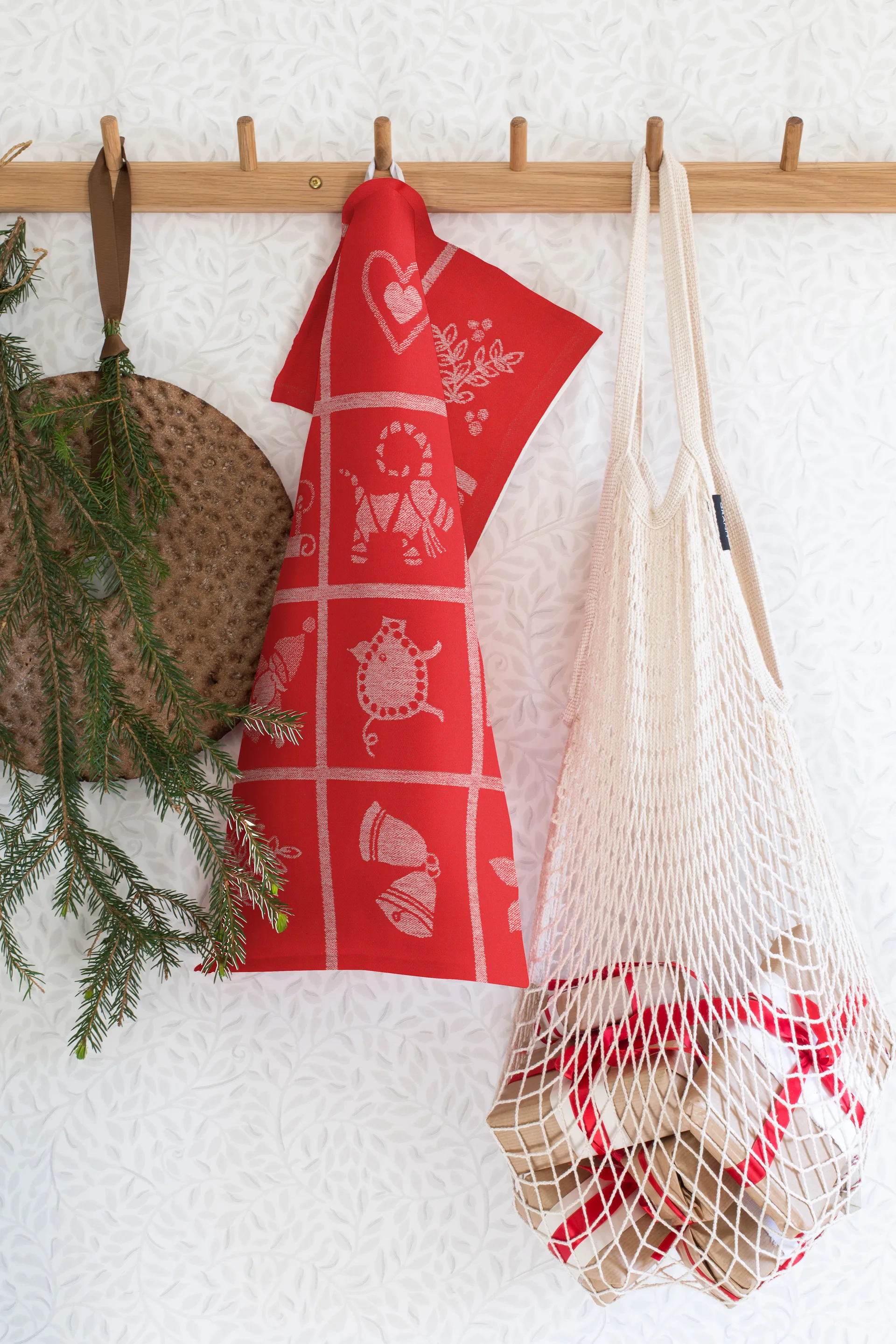 Adventruta viskestykke 35x50 cm, Rød Ekelund Linneväveri