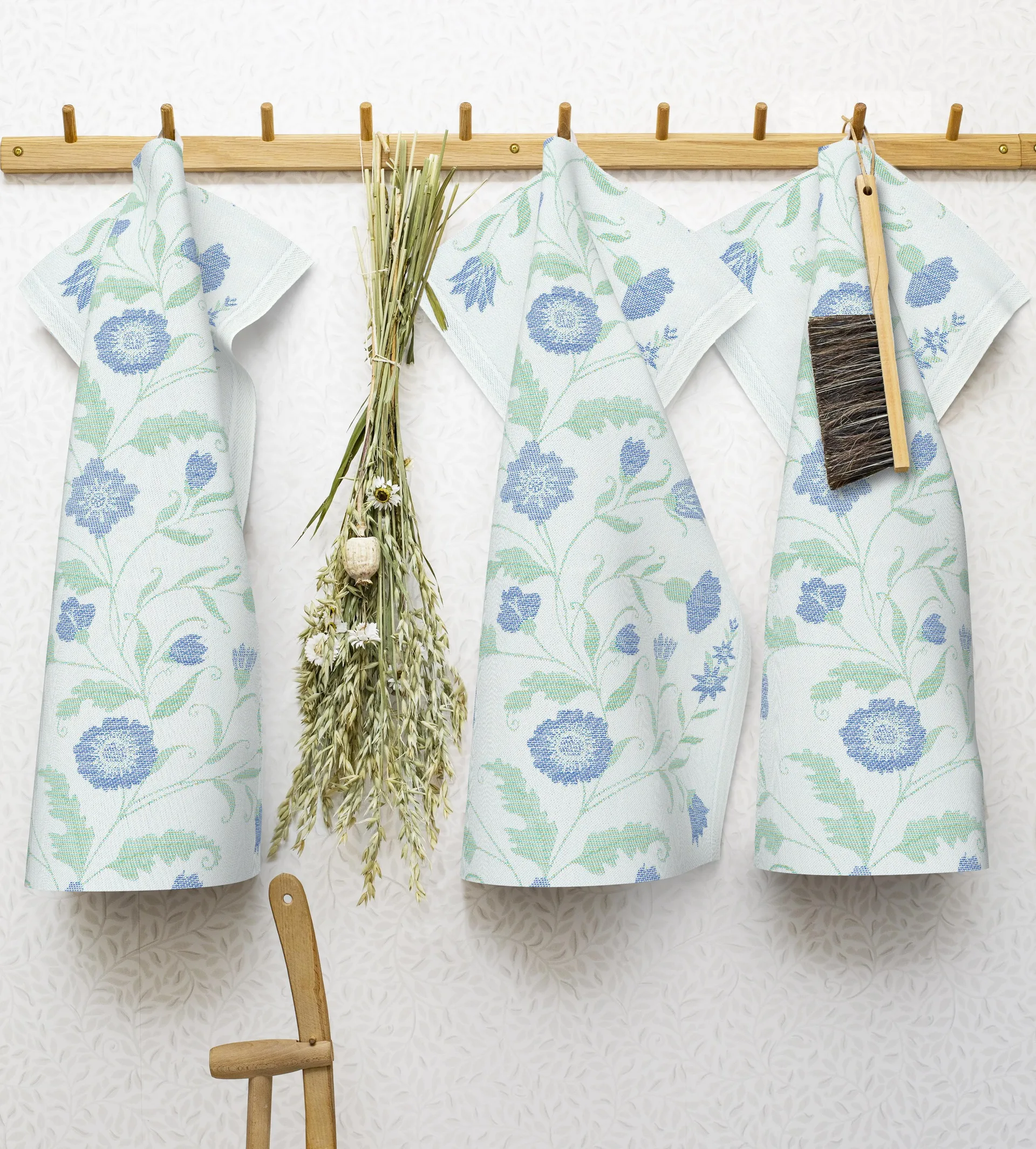 Blå blomst viskestykke, 35x50 cm Ekelund Linneväveri