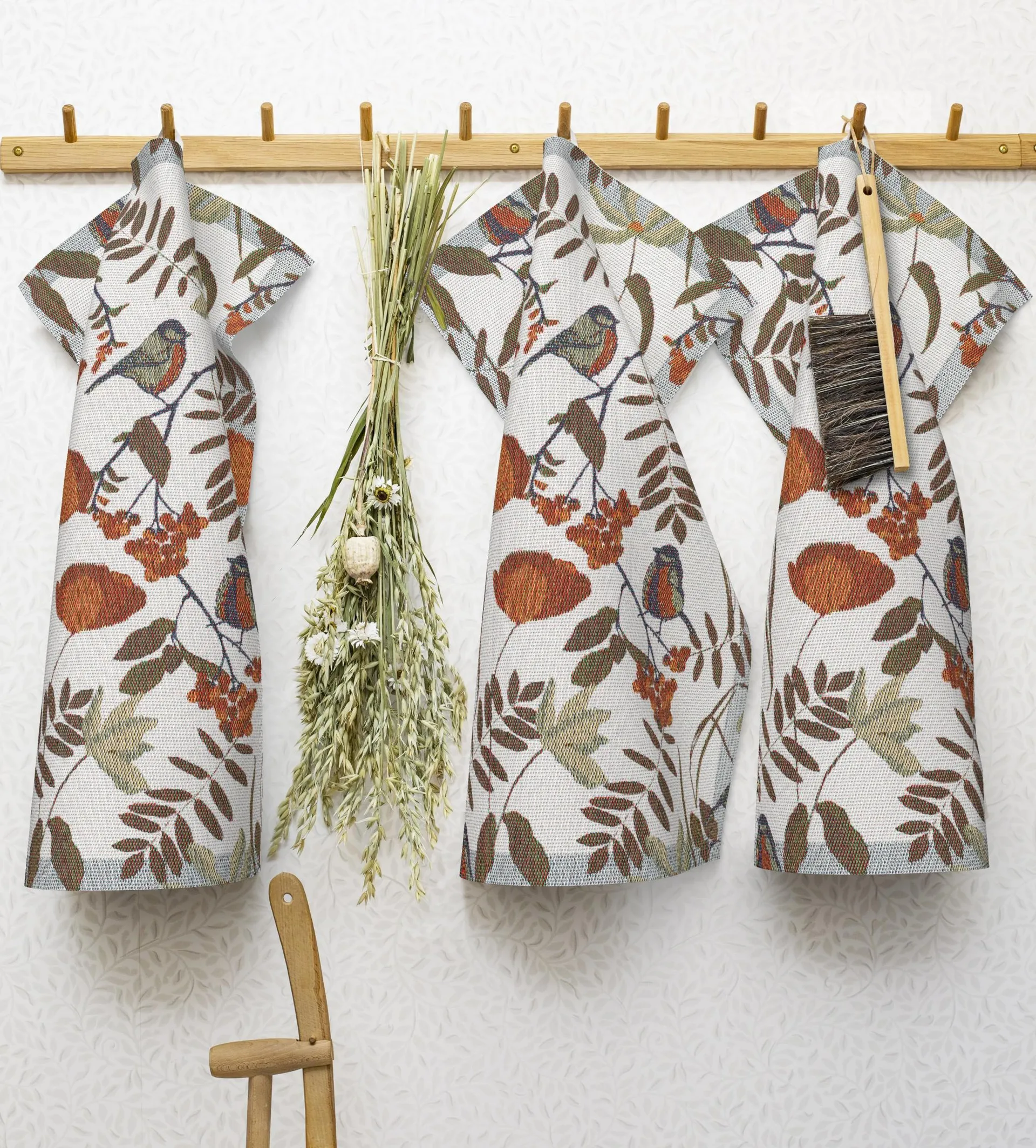 Fåglabäck viskestykke 35x50 cm, Brun-orange Ekelund Linneväveri