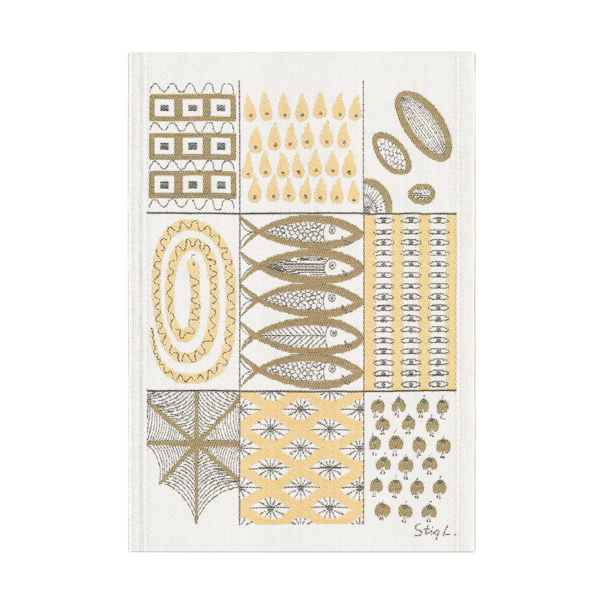 Fiskglänta viskestykke 35x50 cm, Gul Ekelund Linneväveri