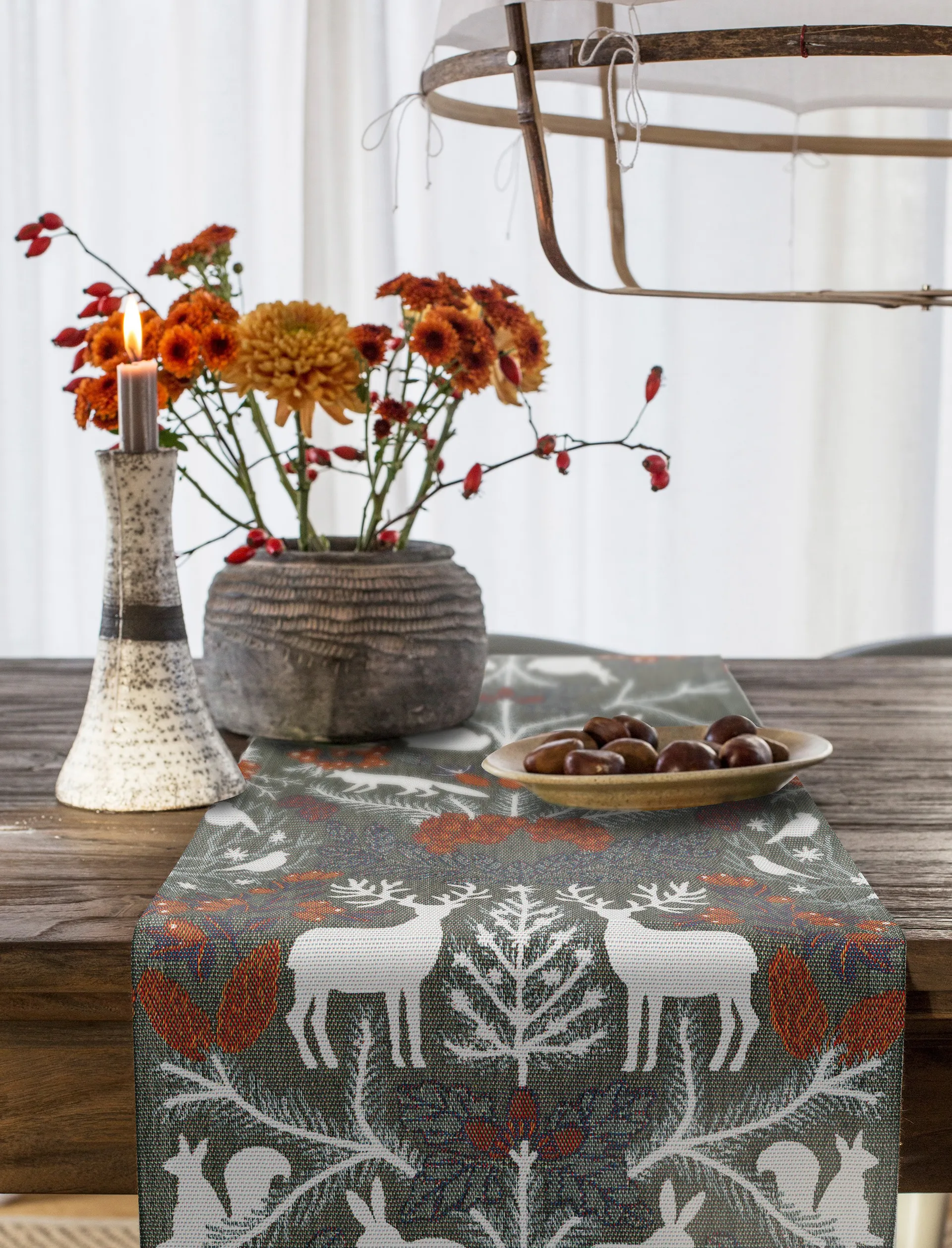 Hjortnäs bordløber 35x120 cm, Grå Ekelund Linneväveri