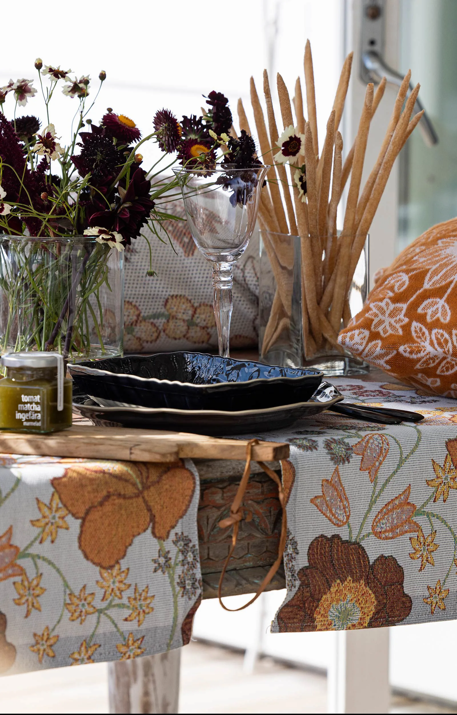 Kvällsblom viskestykke 35x50 cm, Flerfarvet Ekelund Linneväveri