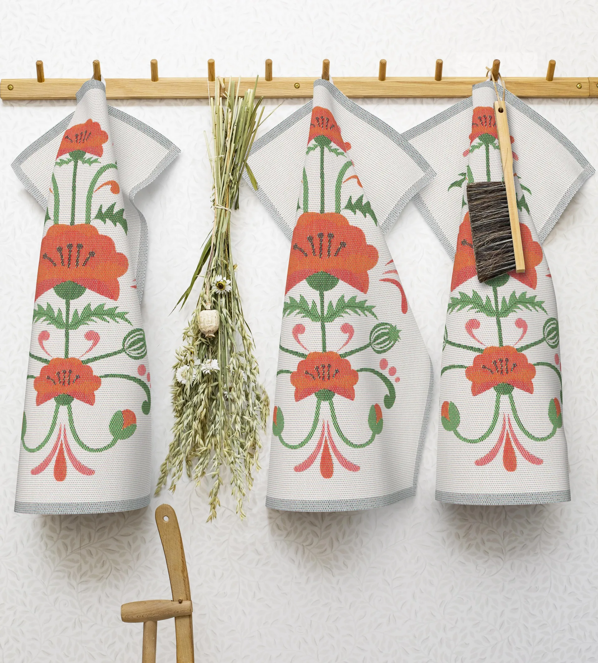 Lindas vallmo viskestykke 40x60 cm, Orange-grå Ekelund Linneväveri